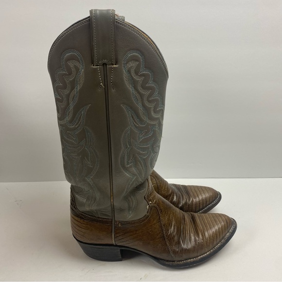 Justin Boots Vintage Leather Cowboy Western Pointed Toe Gray Brown Lizard 7.5 - Picture 4 of 13